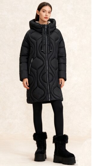 Cozy zwarte midi winter pufferjas