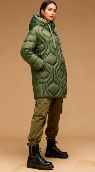 Cozy groene midi winter pufferjas