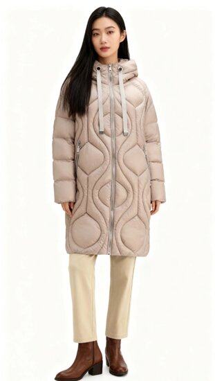 Cozy beige midi winter pufferjas