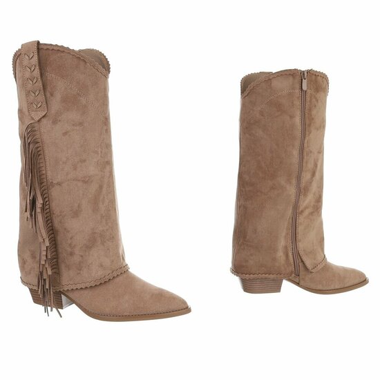 Bottines mi-hautes western-biker Cayenna en daim brun kaki