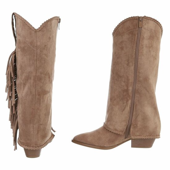 Bottines mi-hautes western-biker Cayenna en daim brun kaki