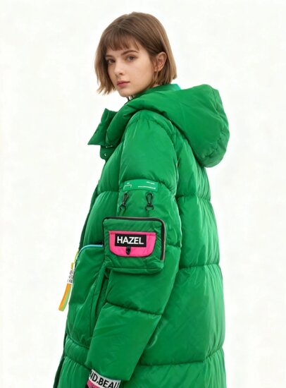 Sportieve lange groene gewatteerde winterjas