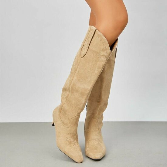 Kaki bruine hoge suede laars Cherise