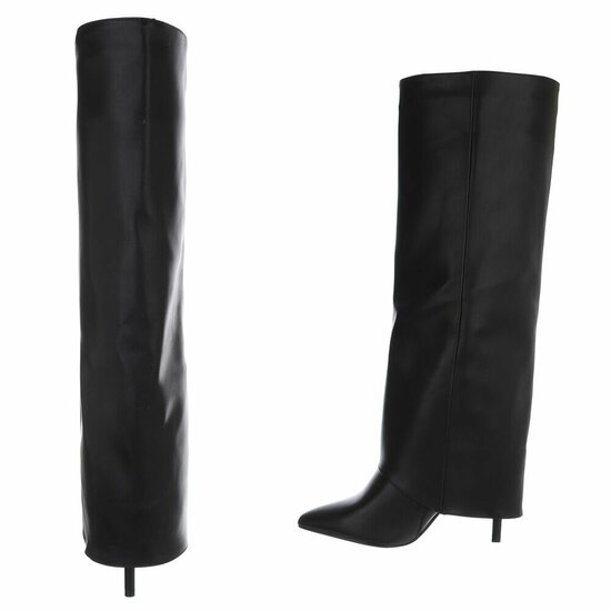 Hoge zwarte laars met omslag Calliope