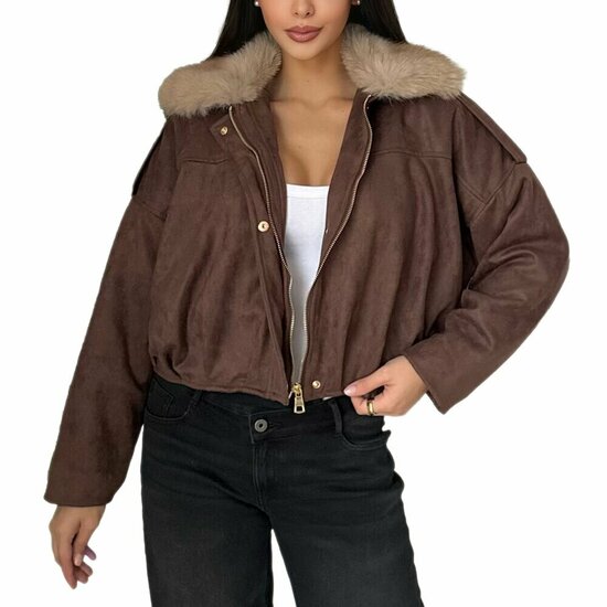Trendy bruine bomber jacket in leatherlook