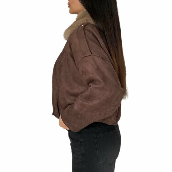 Trendy bruine bomber jacket in leatherlook