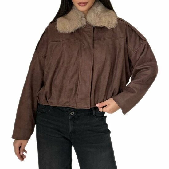 Trendy bruine bomber jacket in leatherlook