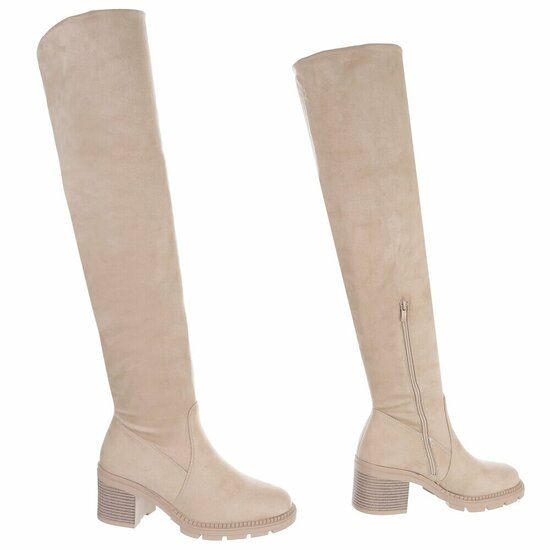 Beige hoge suede overknee laars Crina