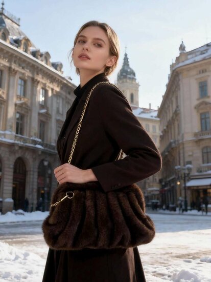 Élégant sac à bandoulière brun foncé en fausse fourrure