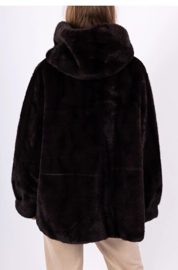 Korte donker bruine faux fur jas met mink effect