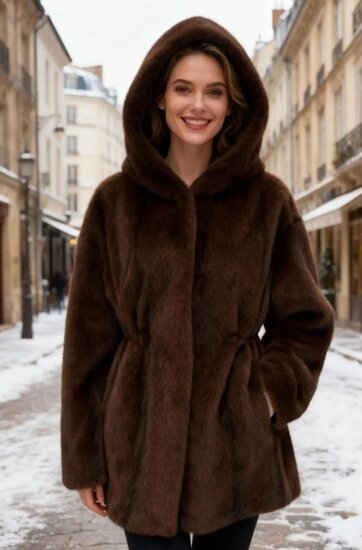 Mooie korte maroon bruine faux fur jas met mink effect