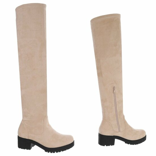 Beige hoge suede overknee laars Cenisa