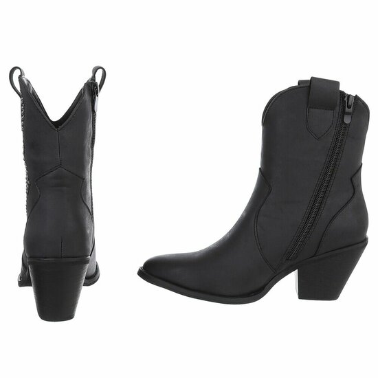 Zwart western-biker enkellaarsje Dorota