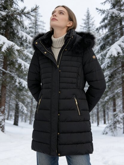 Stijlvolle zwarte midi pufferjas