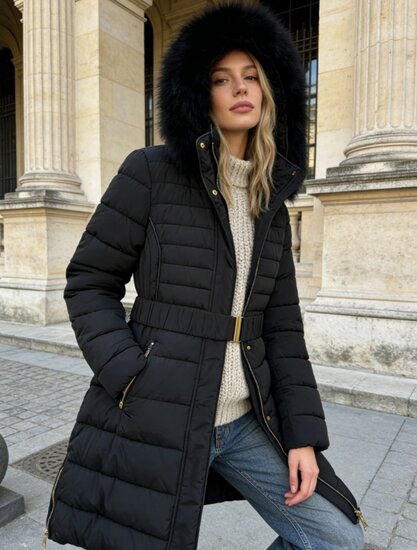 Stijlvolle zwarte midi pufferjas