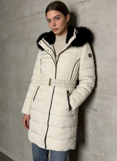 Stijlvolle cream midi pufferjas