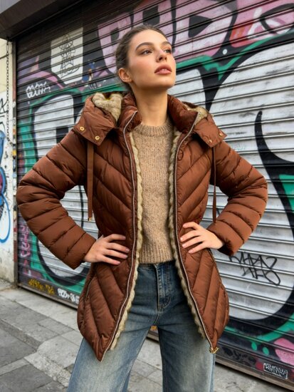 Sportieve terracotta korte pufferjas