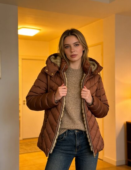 Sportieve terracotta korte pufferjas