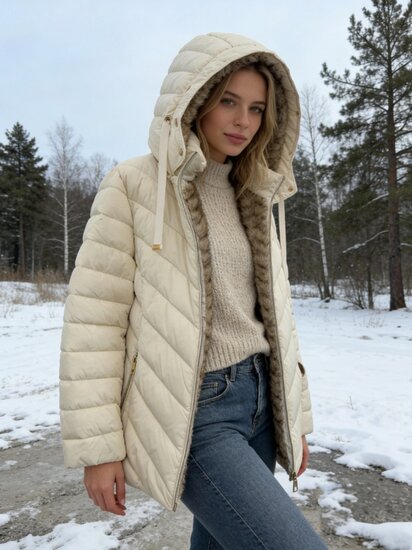 Sportieve cream korte pufferjas