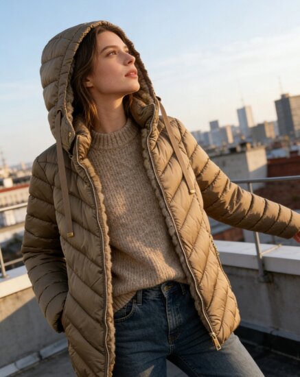 Sportieve taupe korte pufferjas