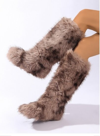 Kaki bruine winter-snowboot in imitatiebont Celise