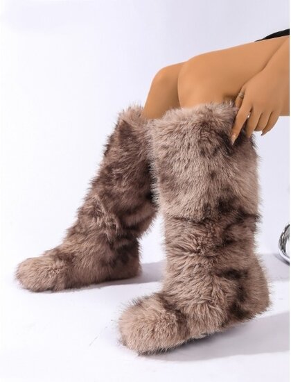 Kaki bruine winter-snowboot in imitatiebont Celise