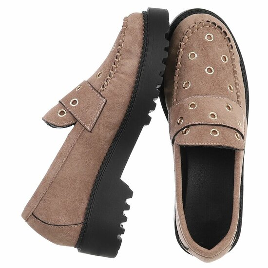 Kaki bruine suede mocassin Aneta
