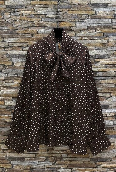 Chique bruine blouse in satijn met dots