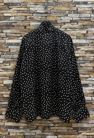 Chique zwarte blouse in satijn met dots