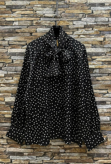 Chique zwarte blouse in satijn met dots