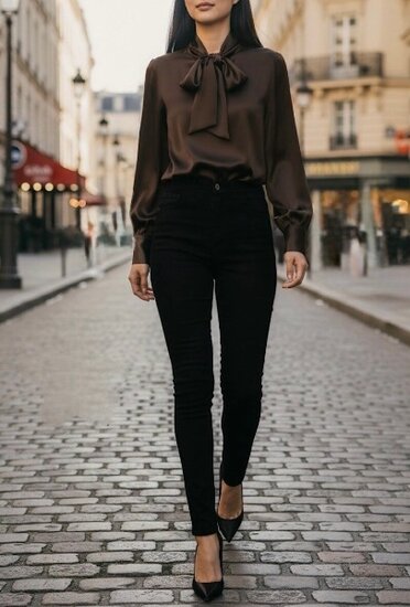 Trendy bruine blouse in satijn  SOLD OUT