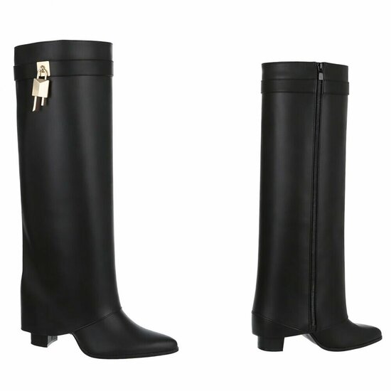 Hoge zwarte laars met omslag Chica