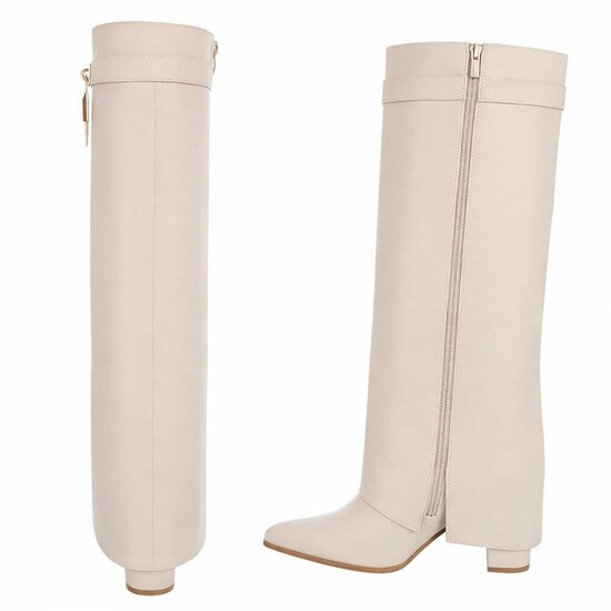 Hoge beige laars met omslag Chica