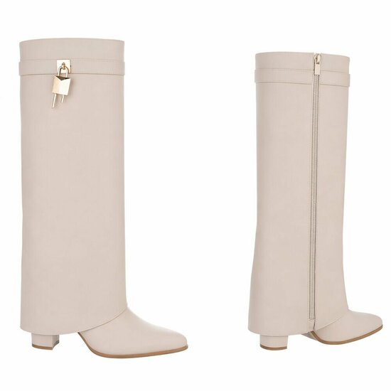 Hoge beige laars met omslag Chica