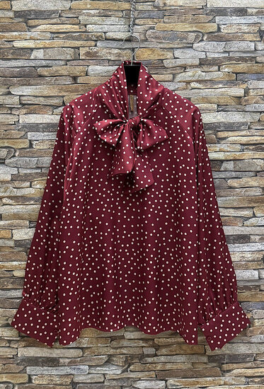 Chique bordeaux blouse in satijn met dots