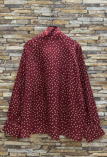 Chique bordeaux blouse in satijn met dots