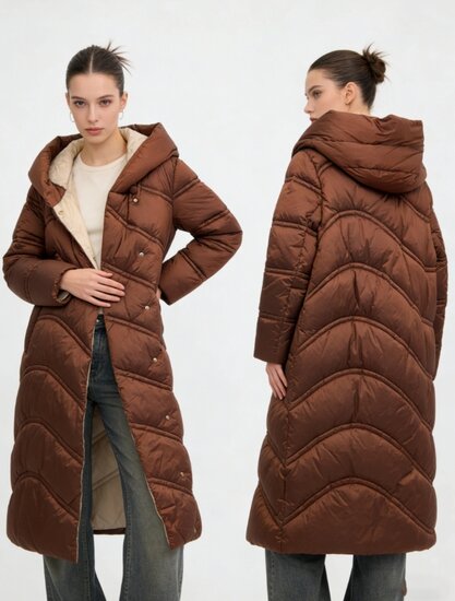 Bruine lange stijlvolle pufferjas