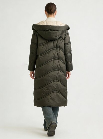 Kaki groene lange stijlvolle pufferjas