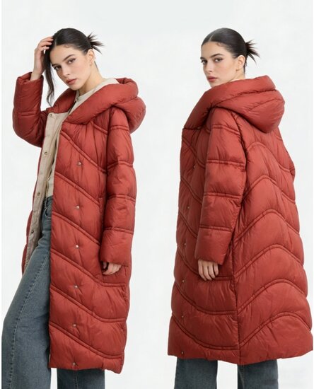 Rode lange stijlvolle pufferjas