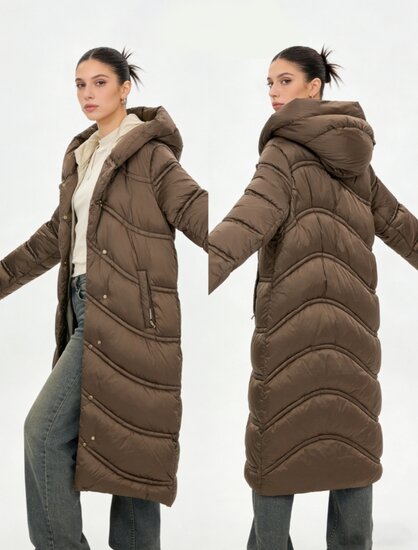 Taupe lange stijlvolle pufferjas