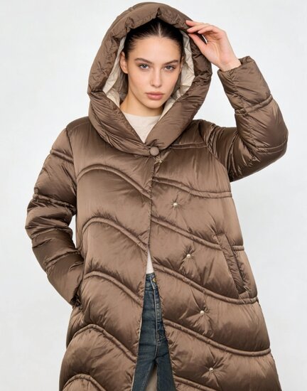 Taupe lange stijlvolle pufferjas