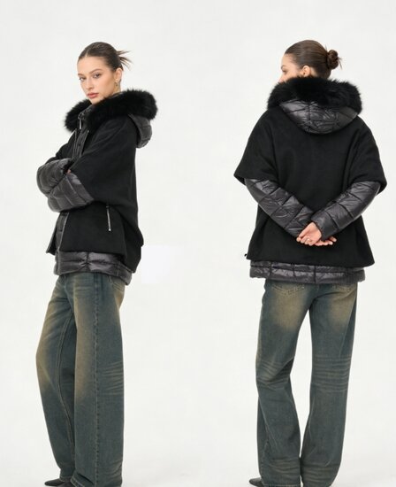 Zwarte korte two in one winterjas