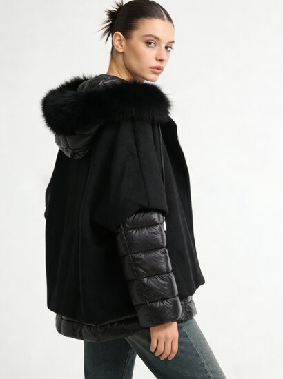 Zwarte korte two in one winterjas