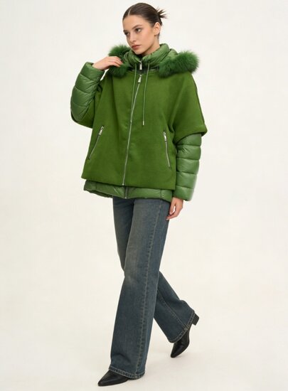 Groene korte two in one winterjas