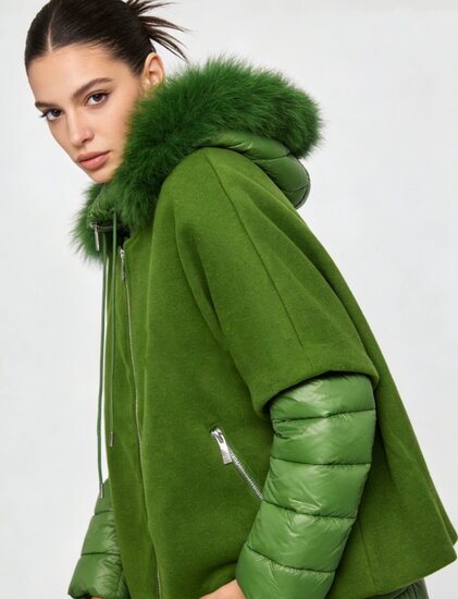 Groene korte two in one winterjas