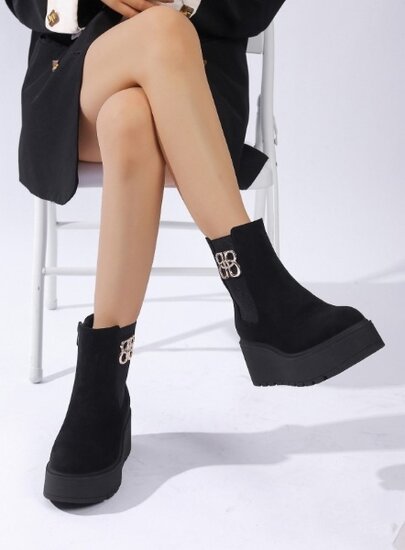 Zwarte daimen enkellaarsje Cecille