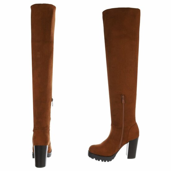 Camel hoge suede overknee laars Rilana