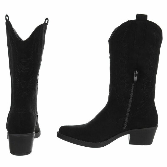 Half hoge zwarte suede western-biker laars Chilou