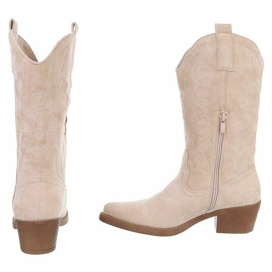 Half hoge beige suede western-biker laars Chilou