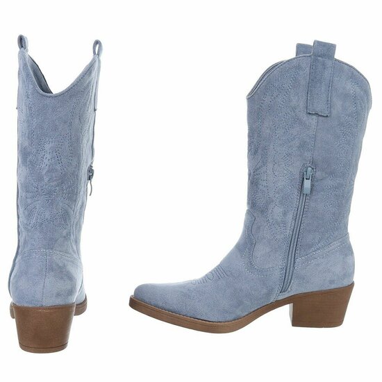 Half hoge licht blauwe suede western-biker laars Chilou